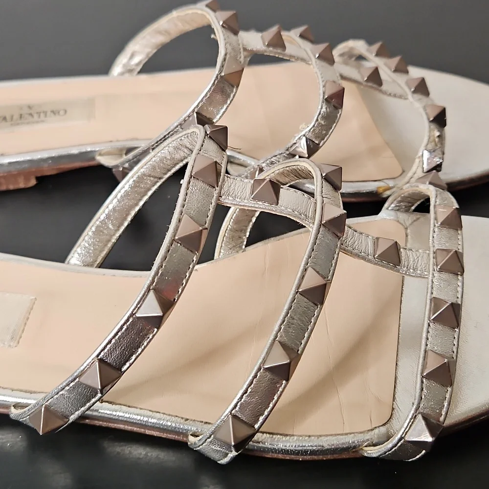 Valentino Garavani Rockstud Slide Sandals, Size 37 1/2 (7.5)